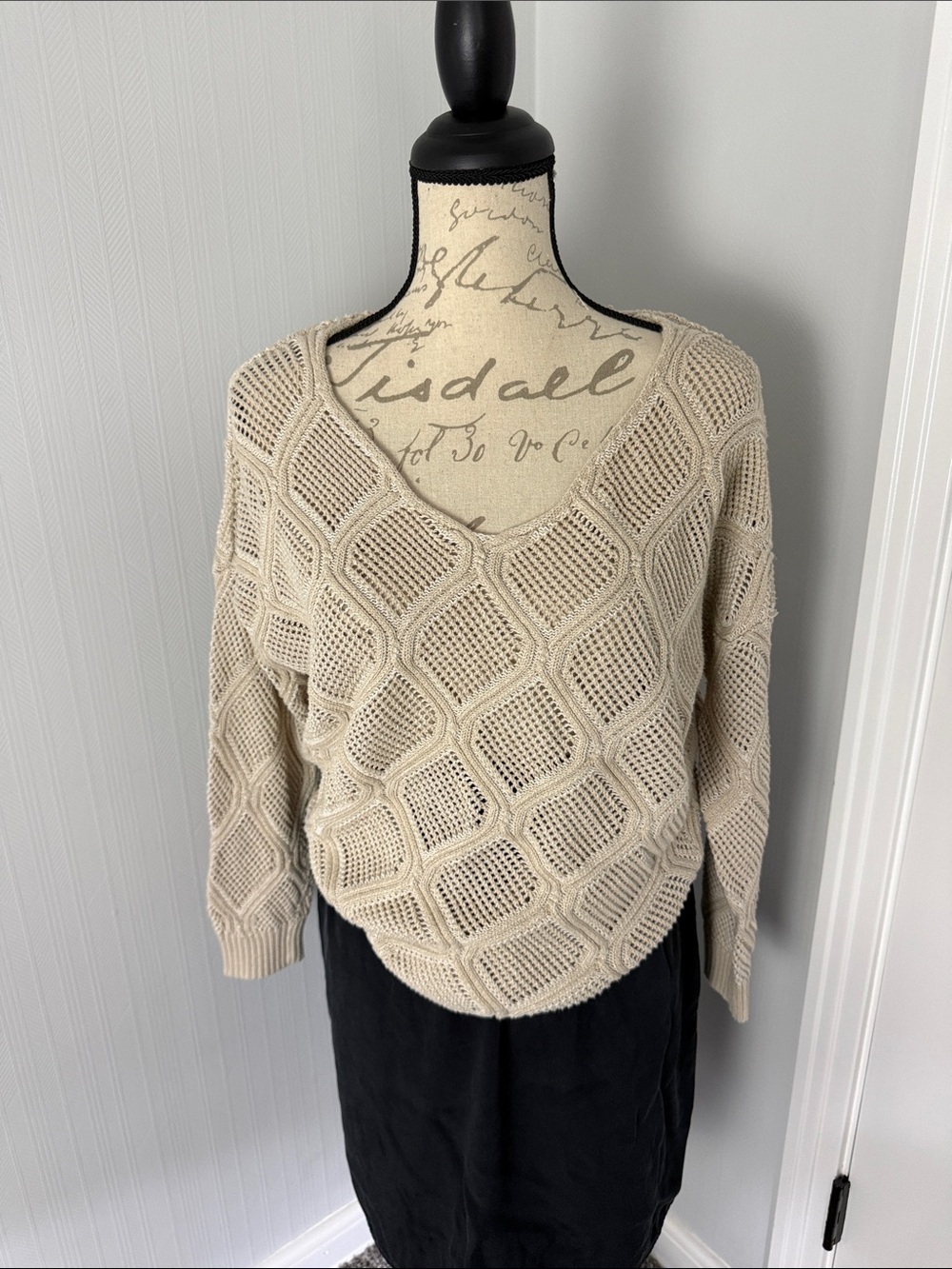 Joe Fresh Womens S Cream Cable Knit Long Sleeve Shirt Sweater Diamond Pattern